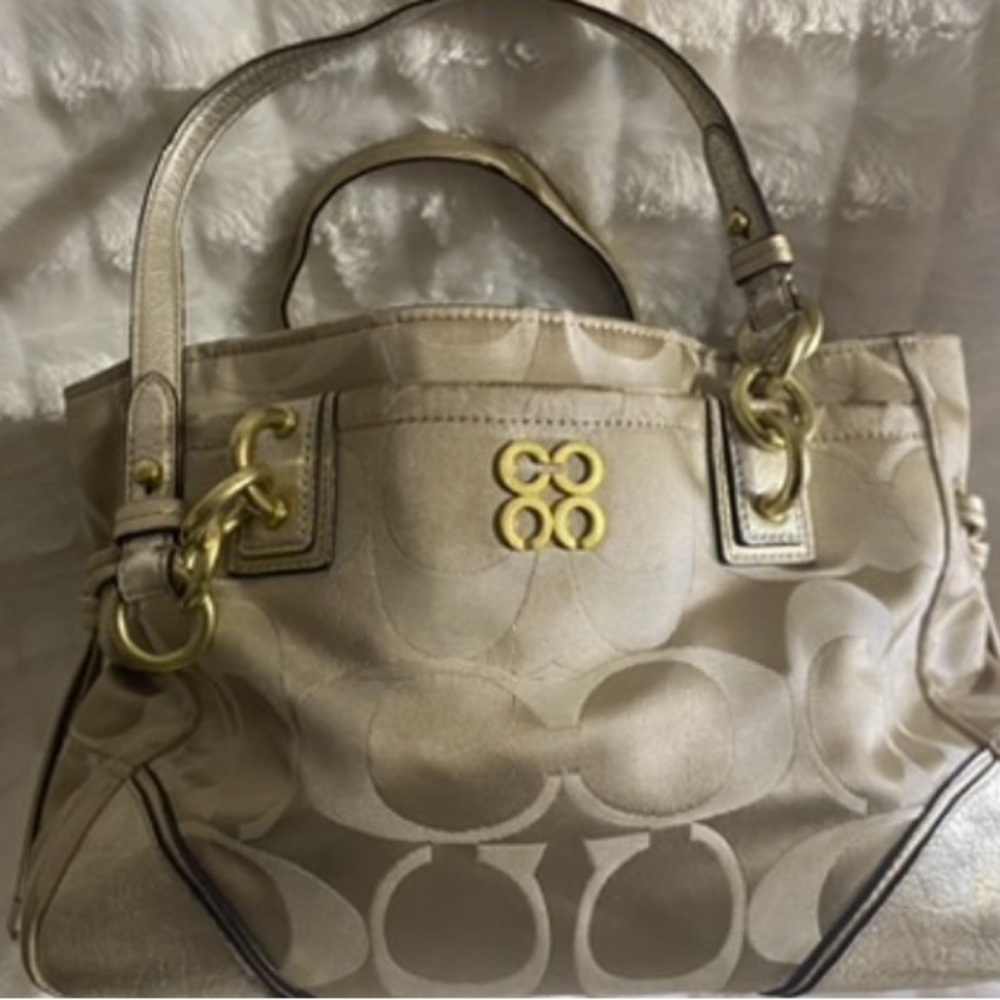Beautiful Gold Coach Metallic Sateen Handbag, Good used condition